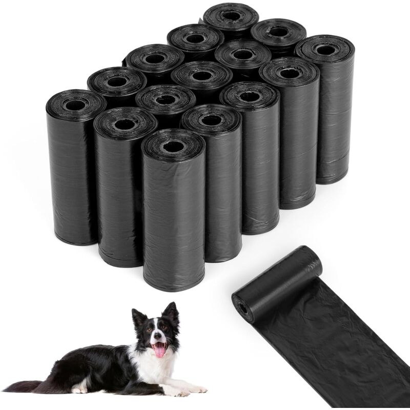 foto del prodotto 225 sacchetti per escrementi di cane, sacchetti portatili neri per escrementi di cane, 22 30 cm, spessi e resistenti, grande capacit , per