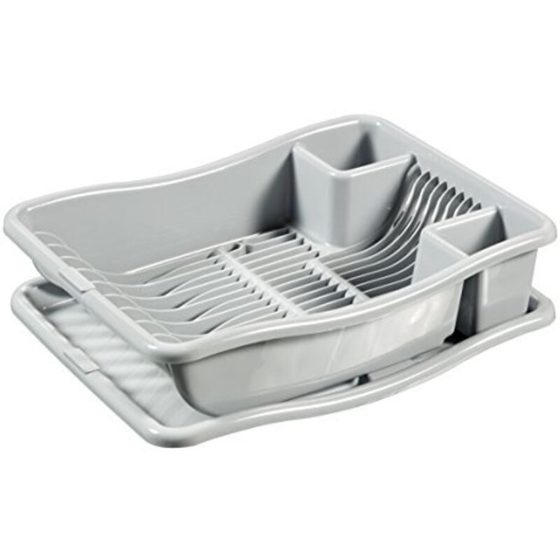foto del prodotto 228565 scolapiatti con vassoio per 12 piatti, plastica, 29 x 10,5 x 39 cm, grigio - curver