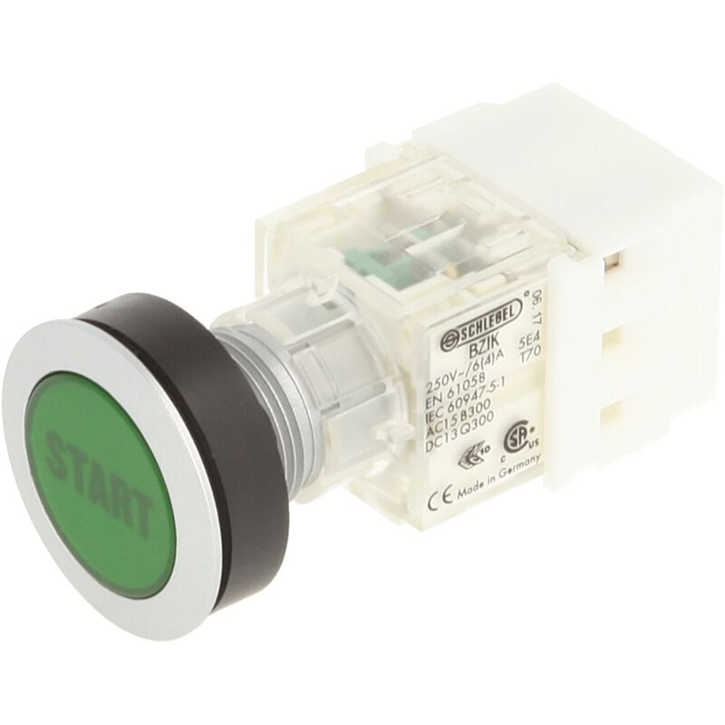 foto del prodotto 23.000.263 interruttore a pulsante, cappuccio, bezeichungs child start, tast contatto geber 1 no e morsetto a vite, verde argento 2 pezzi - schlegel