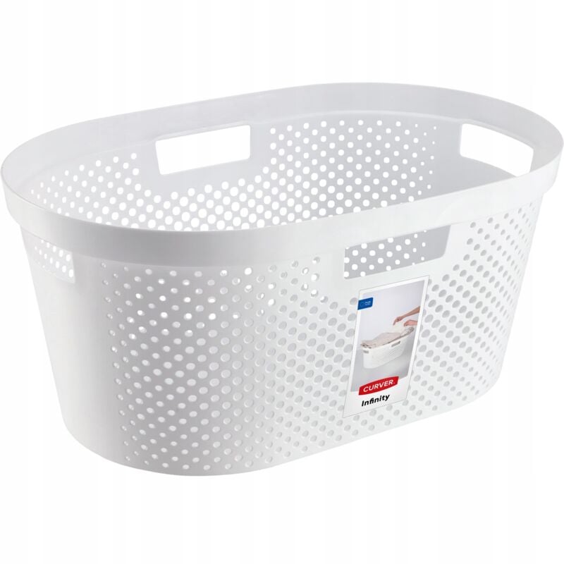 foto del prodotto 231011 infinity dots portabiancheria in plastica bianca 59 x 38 x 27 cm curver