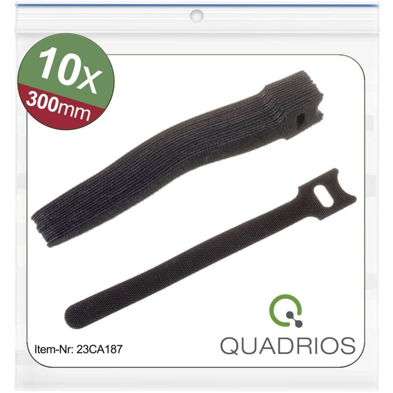 foto del prodotto 23ca187 fascette a strappo per raggruppare lato morbido e lato rigido l x l 300 mm x 14 mm nero 10 pz. quadrios