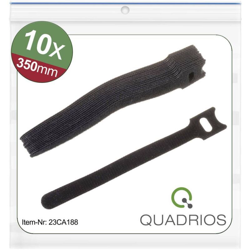 foto del prodotto 23ca188 fascette a strappo per raggruppare lato morbido e lato rigido l x l 350 mm x 14 mm nero 10 pz. quadrios