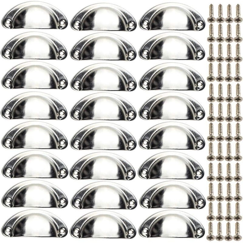 foto del prodotto 24 maniglie per mobili vintage a conchiglia pomelli semicircolari per cassetti per armadi con viti, cromate ulisem