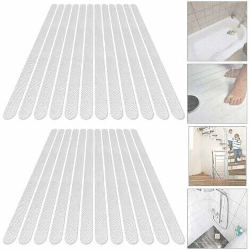 foto del prodotto 24 pezzi adesivi antiscivolo per doccia, strisce di sicurezza per vasca da bagno, strisce antiscivolo trasparenti autoadesive per vasche da bagno e docce (2 x 38 cm) - lablanc