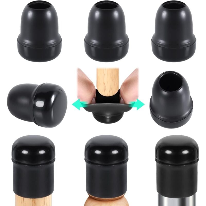foto del prodotto 24 pezzi proteggi gambe per mobili, protettore del pavimento in silicone nero, gomma tappi per gambe per sedie diametro 14 a 19 mm
