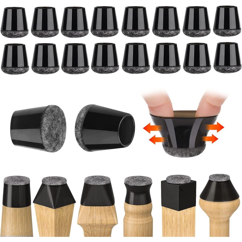 foto del prodotto 24 pezzi proteggi gambe per mobili, tappi piedini per sedie silicone con feltro, gomma tappi per gambe per sedie grigio scuro 25 a 30mm