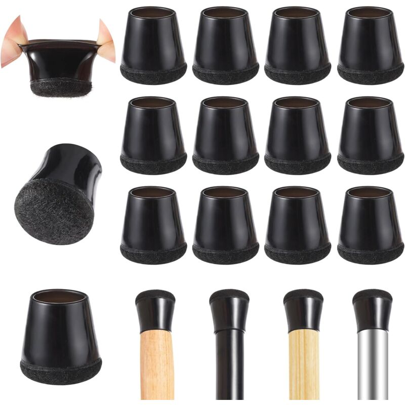 foto del prodotto 24 pezzi proteggi gambe per mobili, tappi piedini per sedie silicone con feltro, gomma tappi per gambe per sedie nero 19 a 24mm
