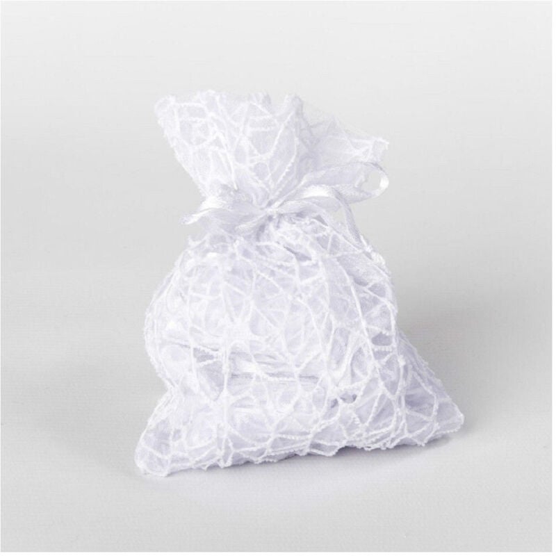 foto del prodotto 24 pz. sacchetti rete organza porta confetti matrimonio battesimo bomboniera bianco trade shop traesio