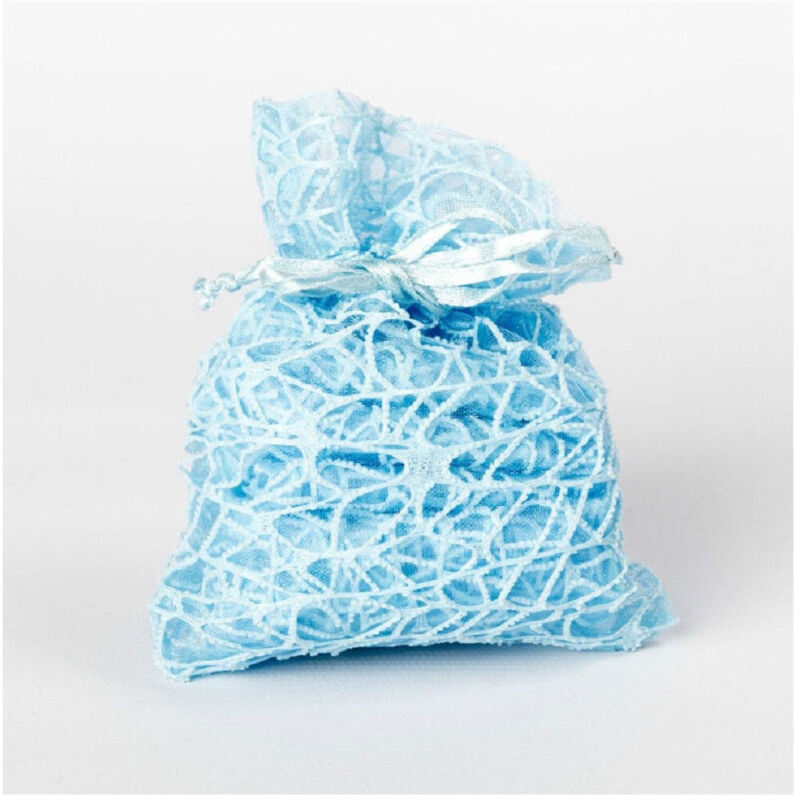 foto del prodotto 24 pz. sacchetti rete organza porta confetti matrimonio battesimo bomboniera celeste trade shop traesio