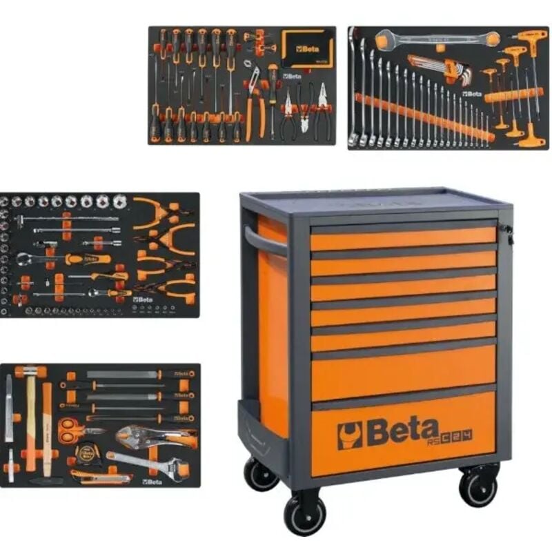 foto del prodotto 2400 rsc24 7 vis cassettiera mobile con assortimento di utensili 224 pz. beta