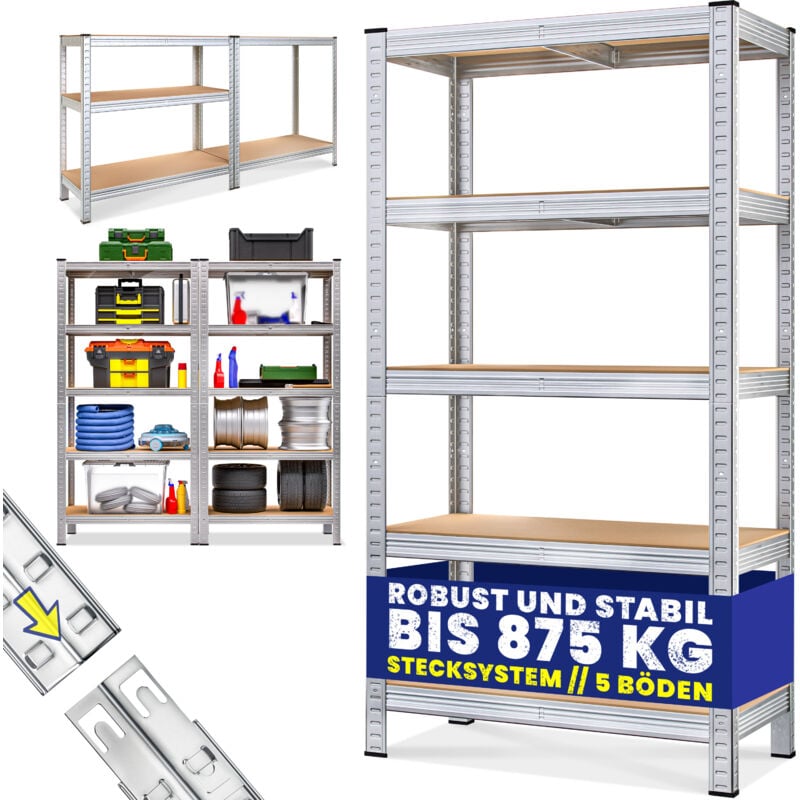foto del prodotto monzana scaffale ad alta portata in metallo scaffali per carichi pesanti garage cantina magazzino officina scaffali ad innesto 5 ripiani