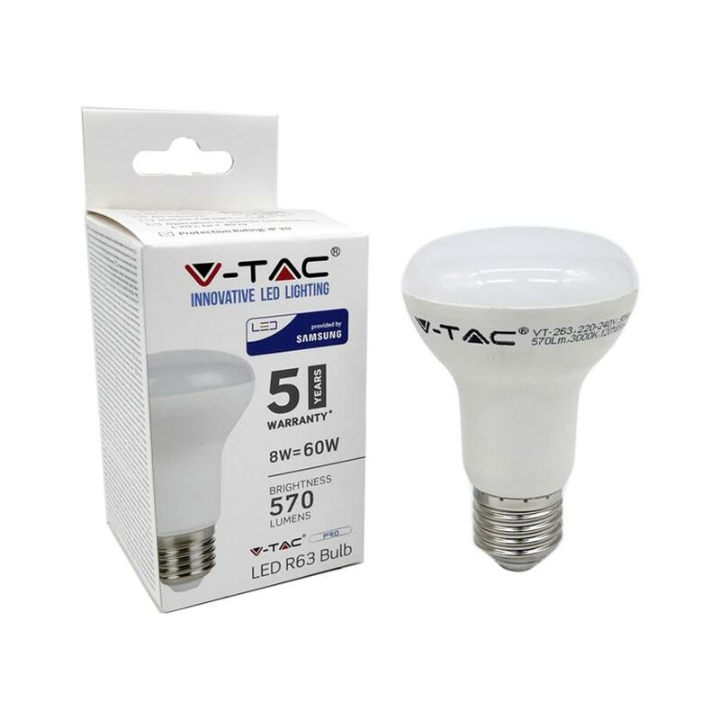foto del prodotto lampadina led samsung chip 8w e27 r63 plastica bianco naturale 4000k luce naturale