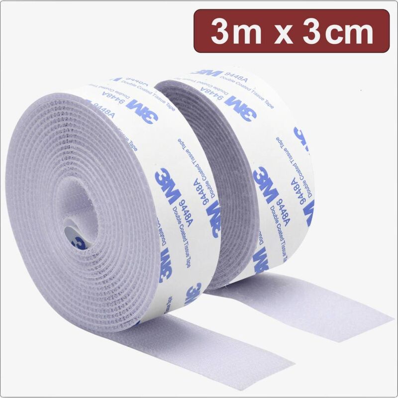 foto del prodotto 24ca324 nastro a strappo da incollare lato morbido e lato rigido l x l 3 m x 3 cm bianco 3 m quadrios