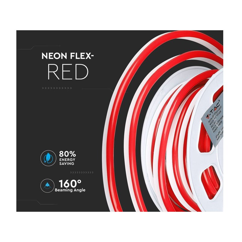 foto del prodotto 24v bobina led neon flex colore rosso red 10 metri ip65 8w m sku 2516