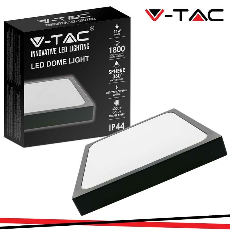 foto del prodotto 24w led dome light quadrato cornice nera 6500k ip44 luce fredda
