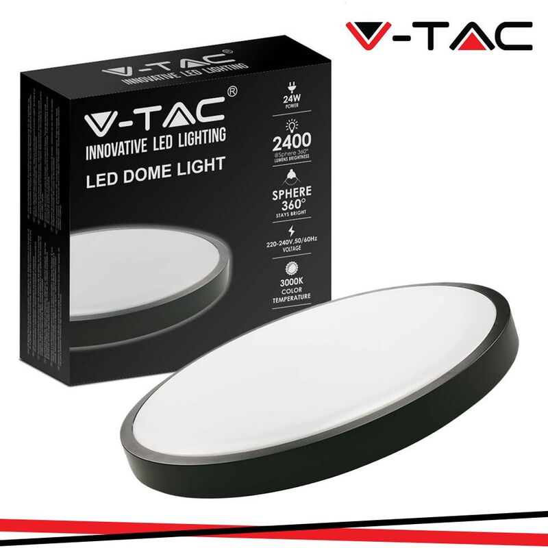 foto del prodotto 24w led dome light rotondo cornice nera 3000k ip44 luce calda