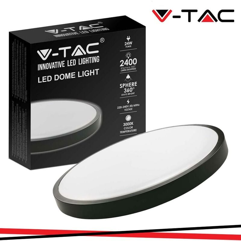 foto del prodotto 24w led dome light rotondo cornice nera 4000k ip44 luce naturale