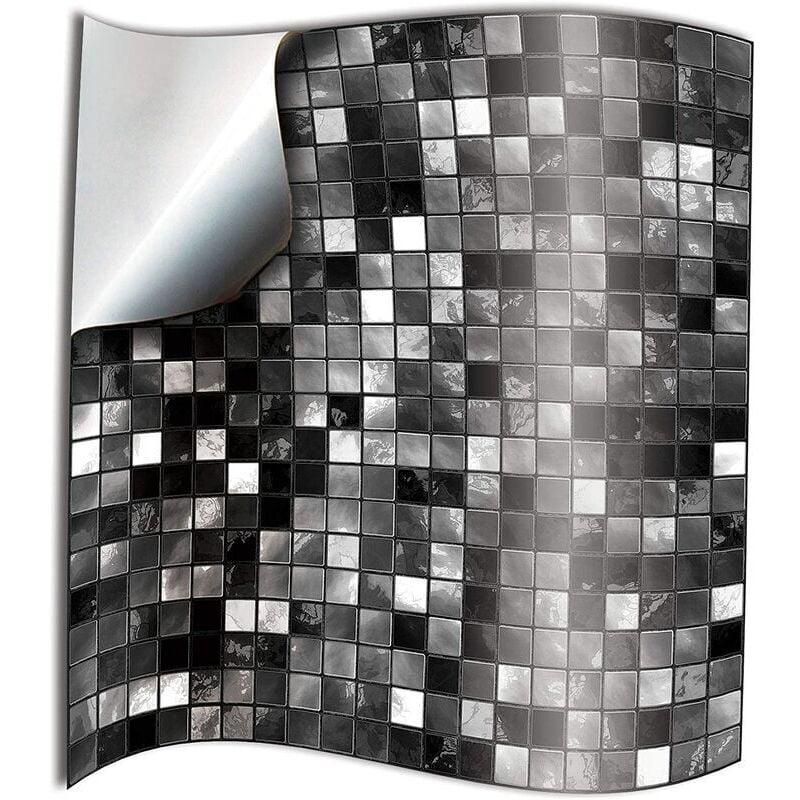 foto del prodotto 24x adesivi per piastrelle per bagno e cucina 10x10 cm pellicola adesiva per mosaico in bianco e nero adesivi per piastrelle 2d per pareti