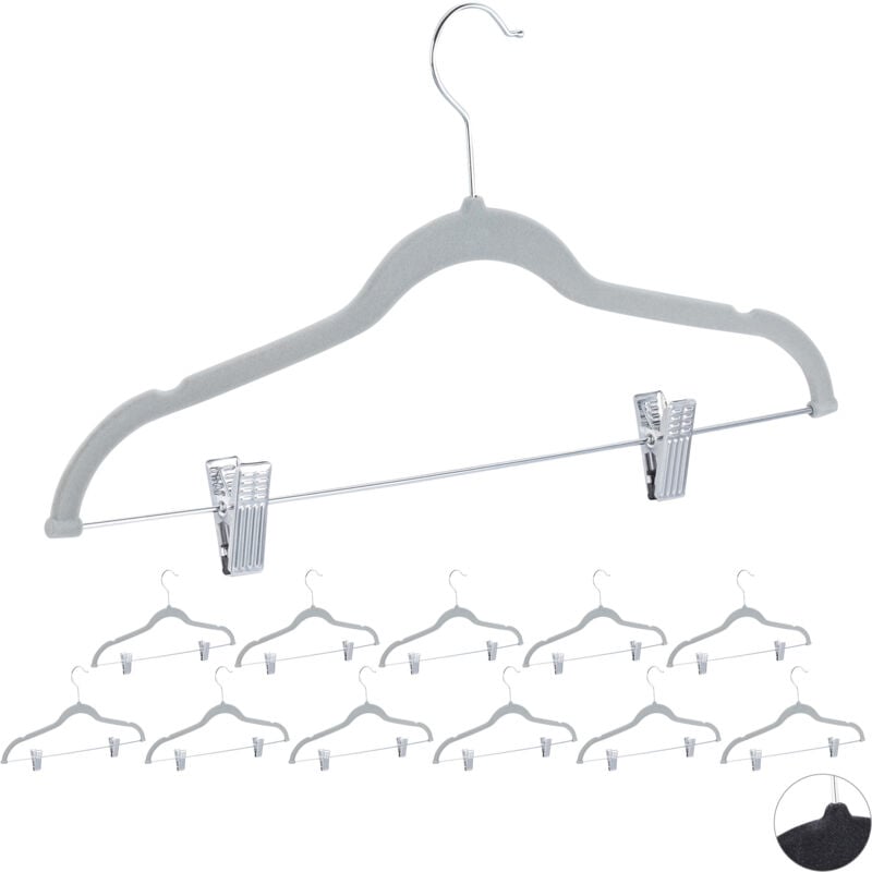 foto del prodotto 24x grucce in velluto con pinze, set da 24, gancio girevole a 360 , per pantaloni e camicie, antiscivolo, 43 cm, grigio