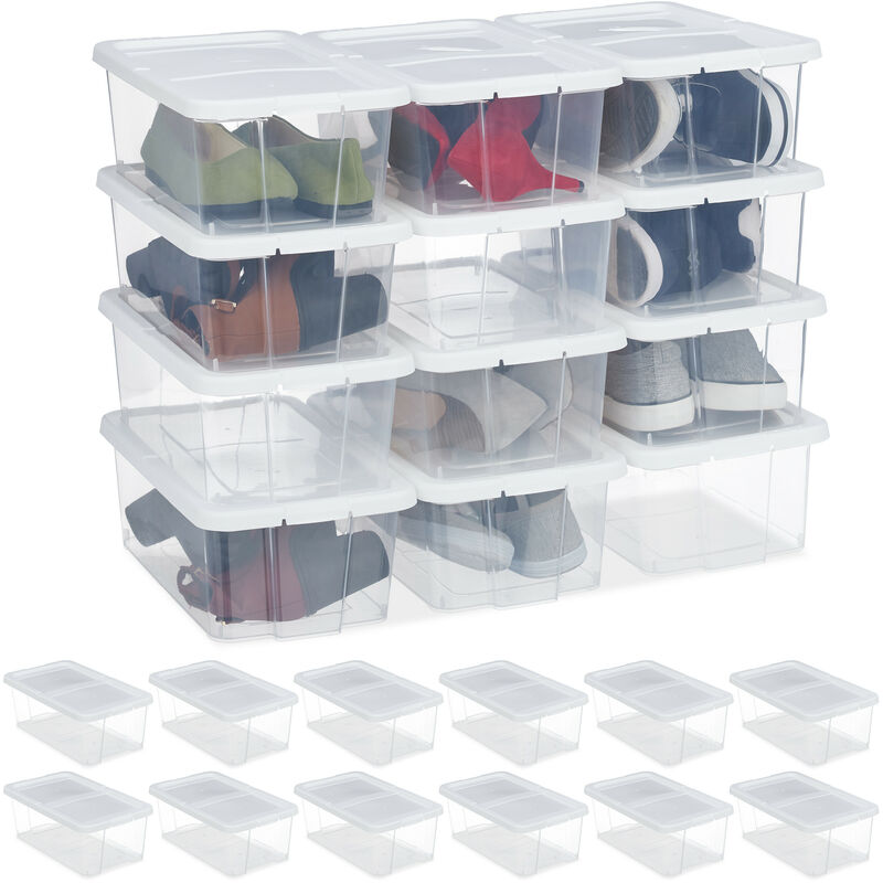 foto del prodotto 24x set di scatole di plastica per scarpe, box trasparenti impilabili con coperchio hlp 12,5x20x34,5cm, bianche