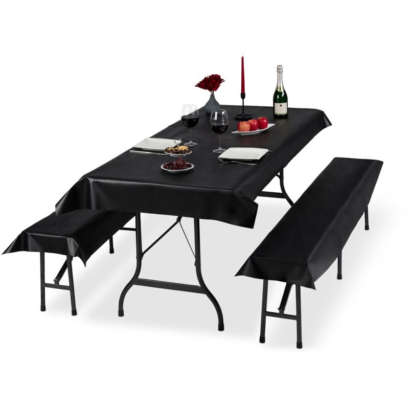 foto del prodotto 24x set tovaglie per tavoli e panche da birreria, misure lxp 100 x 250 cm, 16 copri panca, lavabili, nero