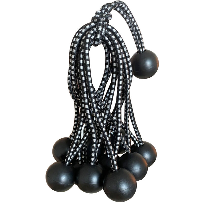 foto del prodotto 25 corde elastiche in gomma professionali con sfera nere, 150 mm per tende, teloni e poster. corda elastica per teloni, cinghia elastica, supporto