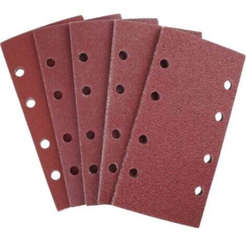 foto del prodotto 25 fogli di carta abrasiva per levigatrice orbitale 93 x 185 mm, 8 fori, carta abrasiva rettangolare, grana 40 60 80 120 240, ossido di alluminio,