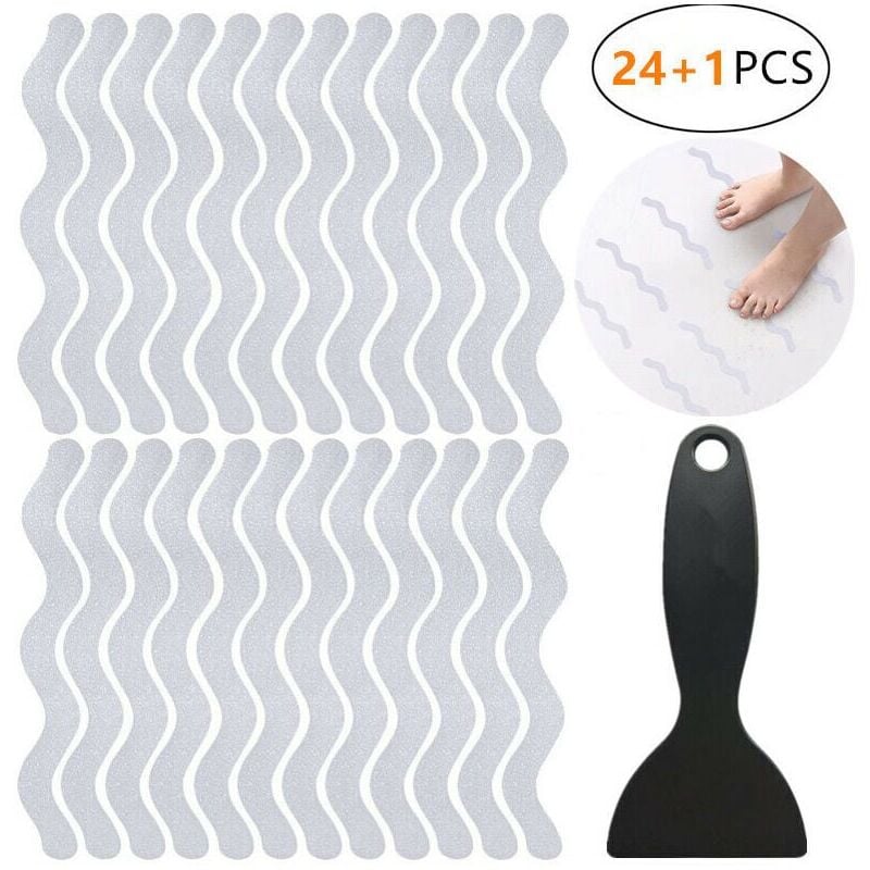 foto del prodotto 25 pezzi adesivi antiscivolo per il bagno a forma di onda set 13mm180mm materiale peva colore trasparente forma ondulato