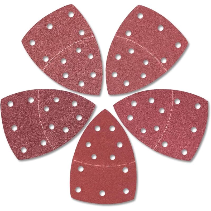 foto del prodotto 25 pezzi di carta vetrata a 11 fori per levigatrice triangolare 152 x 105 mm, grana 40 60 80 100 120, fogli abrasivi in ossido di alluminio, ideali