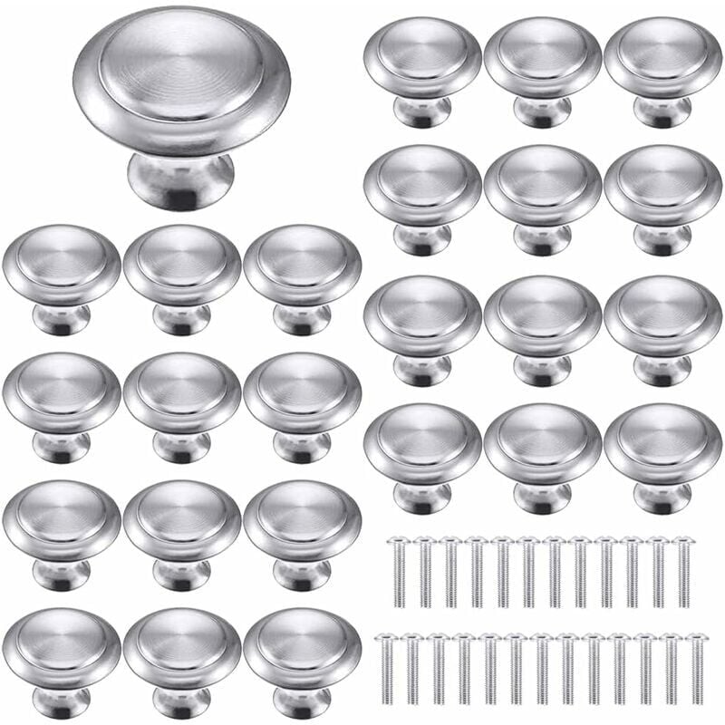 foto del prodotto 25 pezzi maniglie per mobili, pomelli per cassetti, pomelli per porte rotonde, maniglie rotonde in acciaio inox, applicabili a credenze, armadi,