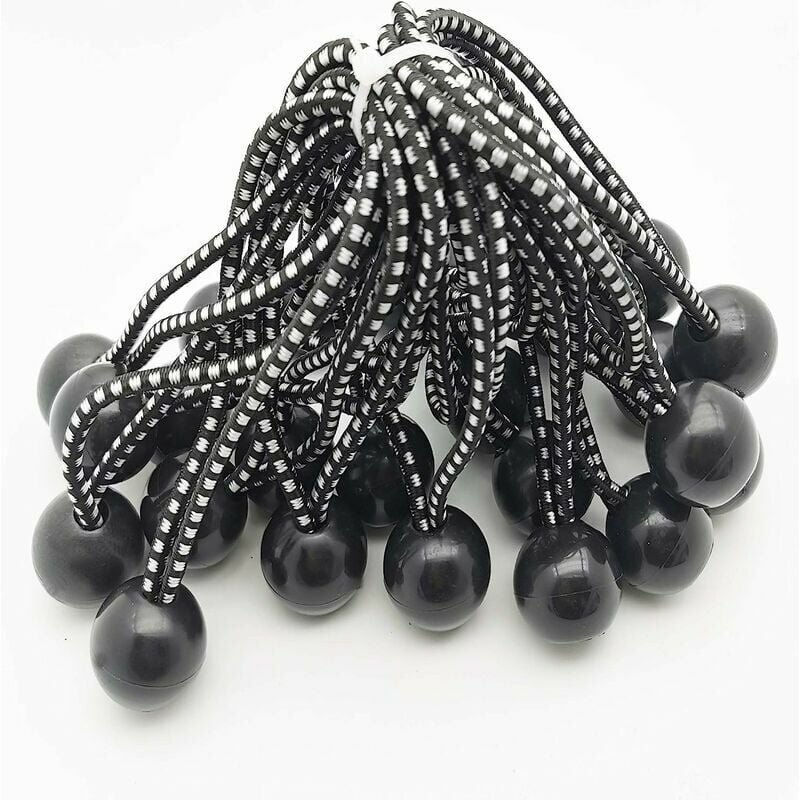 foto del prodotto 25 tenditore elastico in gomma professionale con sfera nero 140 mm per tende, teli, poster. tenditore per telone, cinghia elastica, supporto per