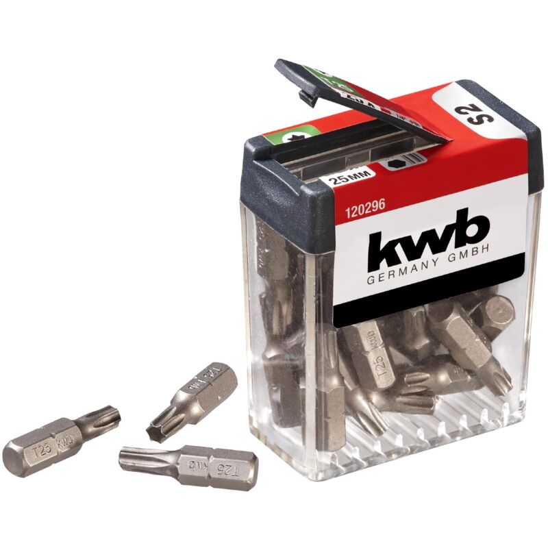 foto del prodotto 25 x bit t25 scatola dispenser 120296 25 mm, c 6,3, iso 1173 value pack , 1 v, pezzo kwb