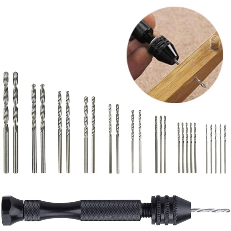 foto del prodotto 26 pezzi mini punte elicoidali per trapano a mano, 1 impugnatura con 25 mini punte elicoidali da 0,5 a 3 mm , punte per trapano a mano per legno,