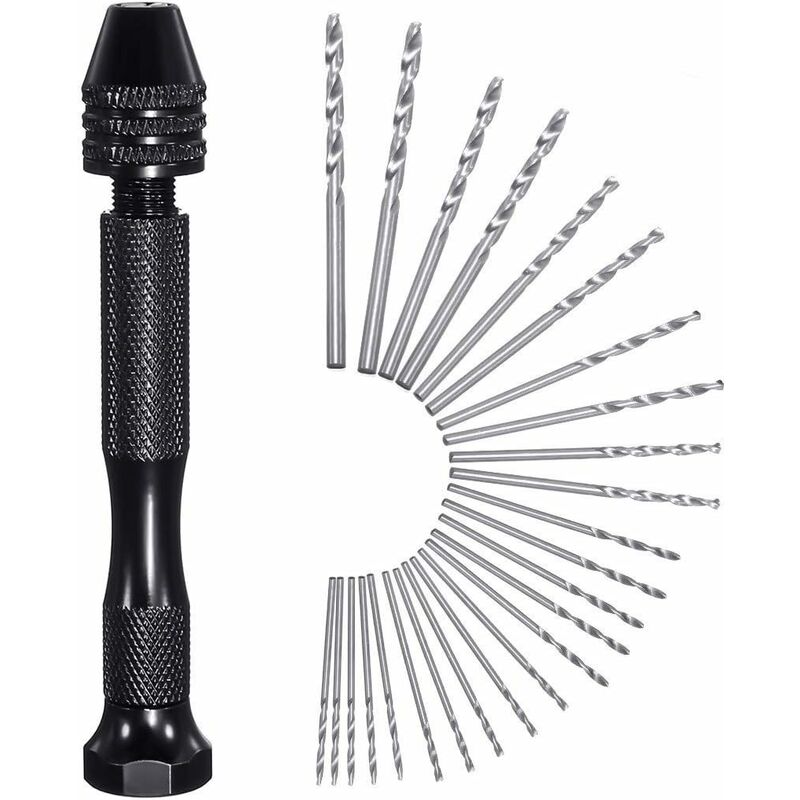 foto del prodotto 26 pezzi punte elicoidali strumenti di perforazione a mano + 25 pezzi micro punte da 0,5-3,0 mm mini punte elicoidali per la perforazione a mano di gioielli in metallo in legno modellismo perforazione
