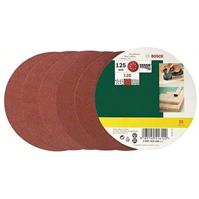 foto del prodotto 2607019494 25 fogli abrasivi, roto orbitale, grana 120, 125 mm bosch