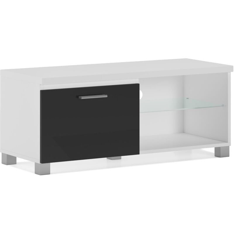 foto del prodotto tv mobile led porta tv, soggiorno, bianco mate e nero laccato, dimensioni 100 x 40 x 42 cm skraut home