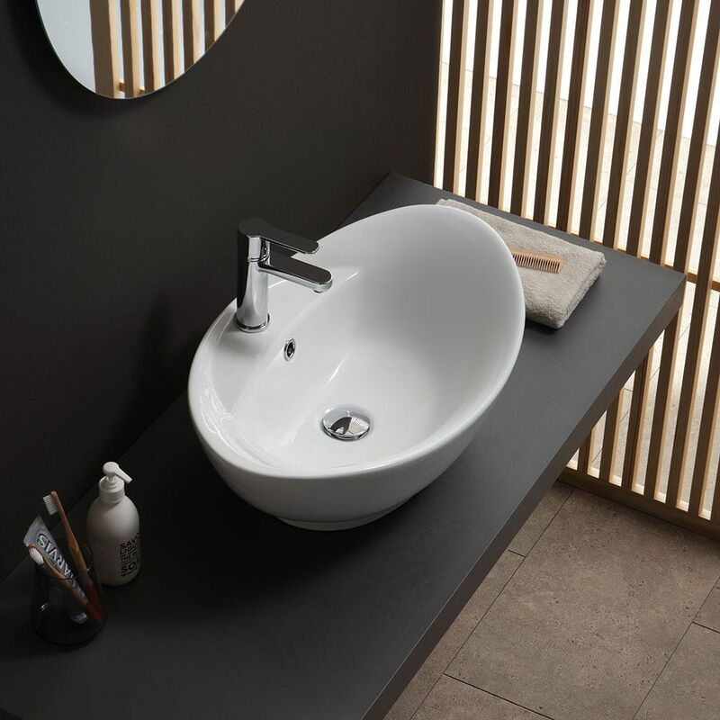 foto del prodotto kiamami valentina lavabo da appoggio ovale in ceramica bianca