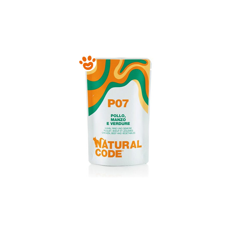 foto del prodotto p07 cat adult al pollo, manzo e verdure p07 cat adult al pollo, manzo e verdure bustina da 70 gr natural code