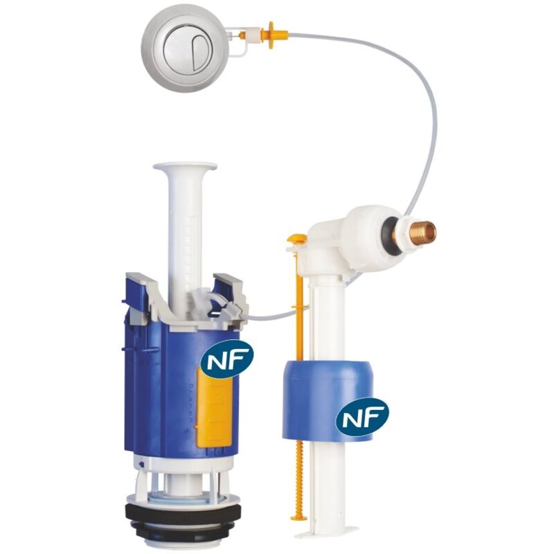 foto del prodotto 26500 batteria di scarico wc con doppio flusso, meccanismo a cavo, con rubinetto galleggiante uni 0500, certificazione nf classe 1 regiplast