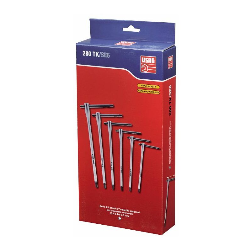 foto del prodotto usag 280 tk se6 serie kit 6 chiavi a t maschio esagonali impugnatura scorrevole