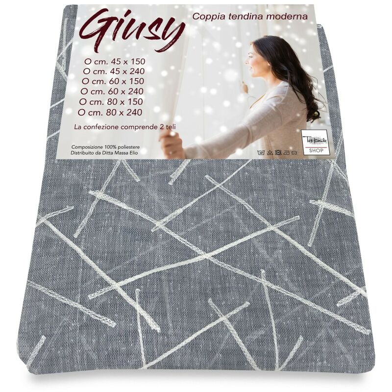 foto del prodotto tex family coppia tendina vetro moderna larga 45 o 60 o 80 giusy grigio coppia 2 teli cm. 80x150