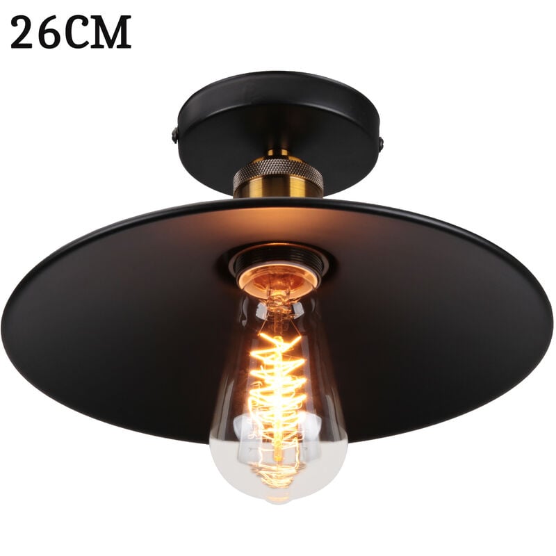 foto del prodotto 26cm lampada da soffitto vintage retr e27 lampadario ferro forma di cappello per camera da letto scale soggiorno nero