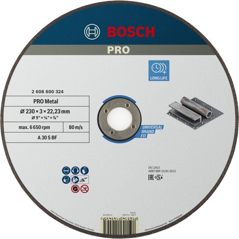 foto del prodotto mola da taglio pro metal 230x3x22 23 mm per smerigliatrici angolari grandi con dado di serraggio bosch 260860032