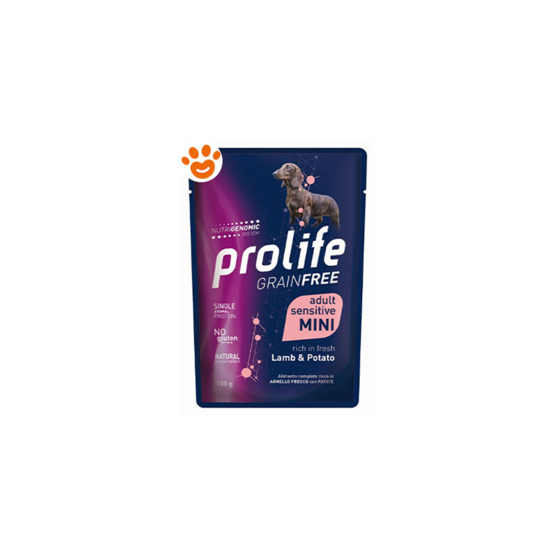 foto del prodotto dog grainfree sensitive adult mini agnello e patate dog grainfree sensitive adult mini agnello e patate bustina da 100 gr prolife