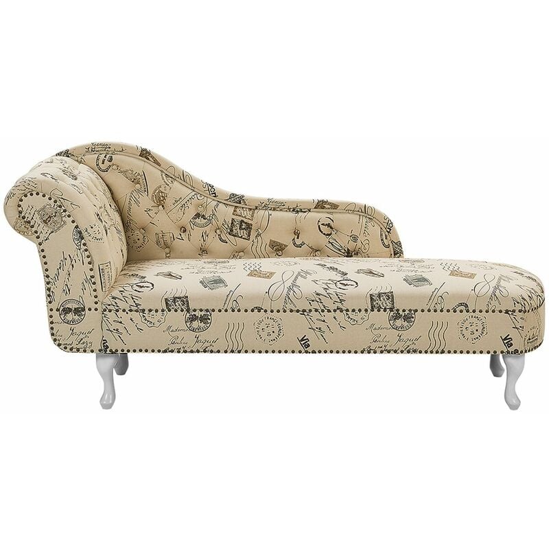 foto del prodotto beliani chaise longue beige con stampa versione sinistra stile chesterfield nimes
