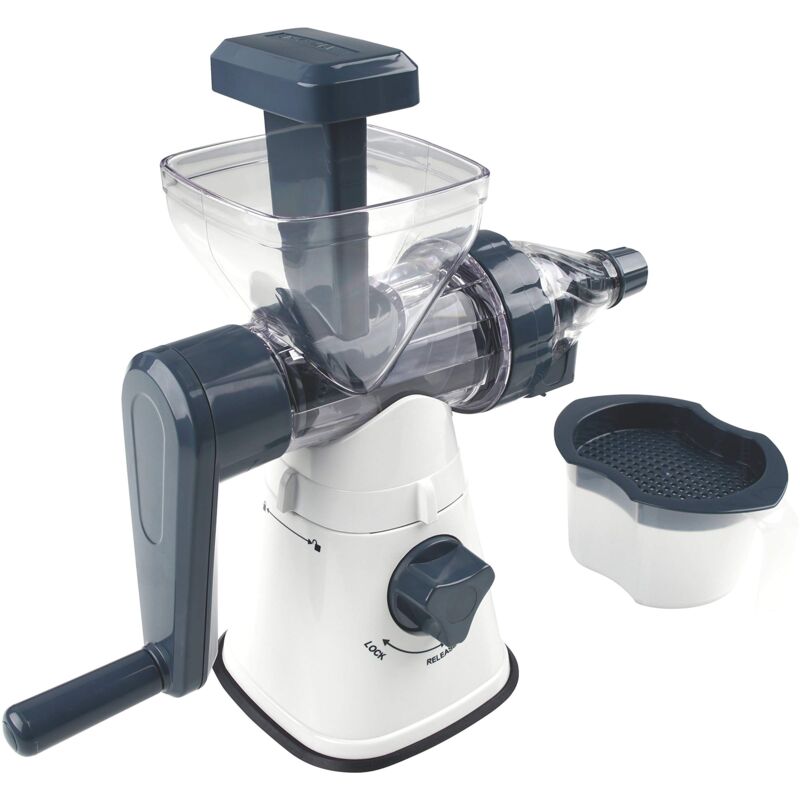 foto del prodotto 27912 estrattore manuale, 30 x 13 x 26 cm, ideale per preparare estratti di frutta e verdura, linea easyprepare, colore, plastica, bianco, blu e