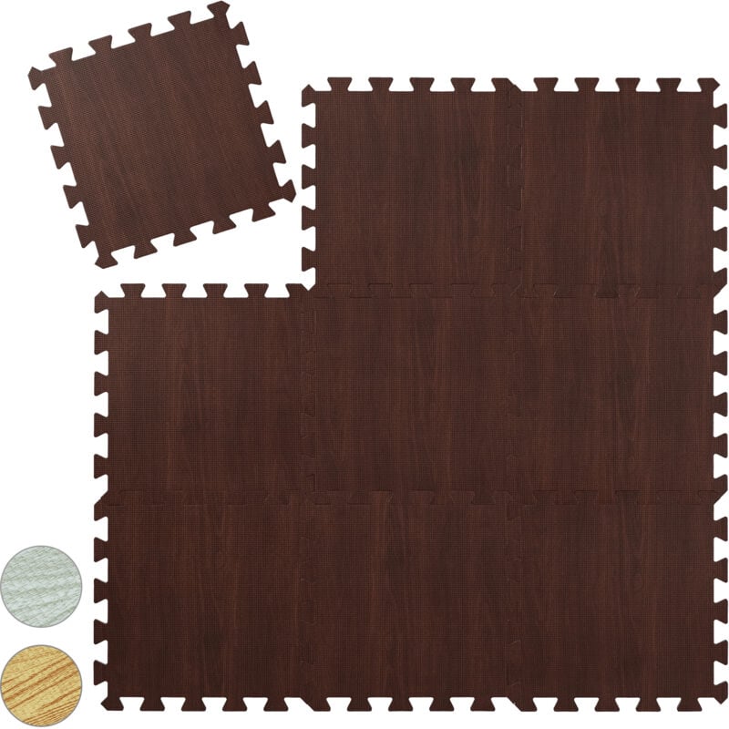 foto del prodotto 27x tappeto da fitness a puzzle, set tasselli, per sport, in gommapiuma eva, bpa free, in effetto legno, marrone scuro