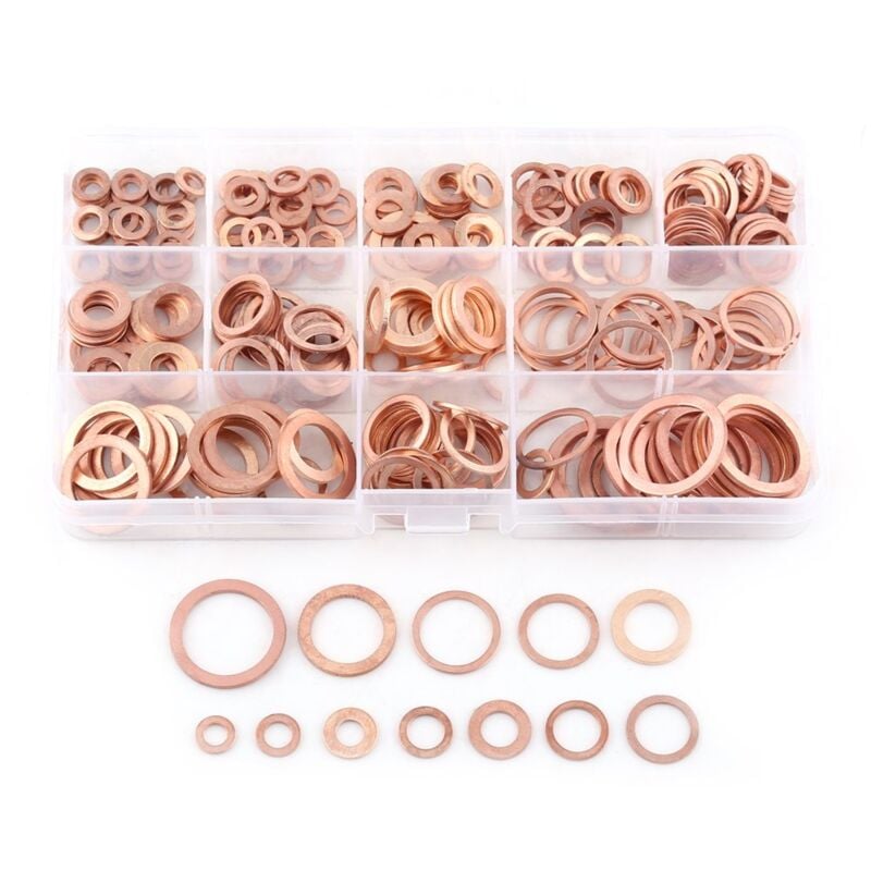 foto del prodotto 280 pezzi anelli di tenuta in rame rondelle piatte in rame rondelle kit assortimento anelli di tenuta piatti con scatola adatti per viti bulloni