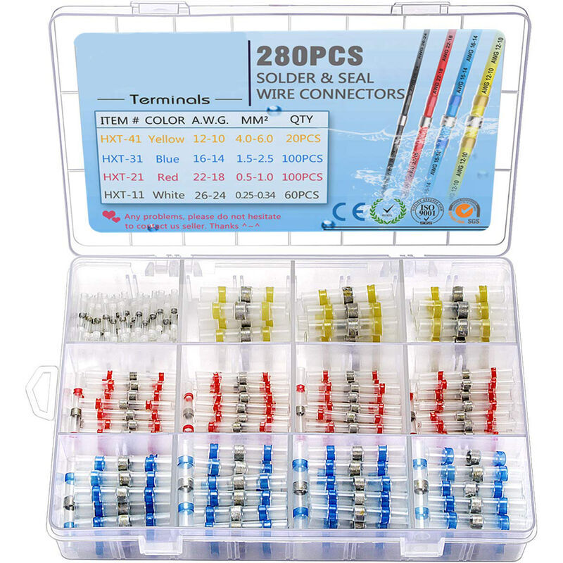foto del prodotto 280 pezzi terminali elettrici termorestringenti saldatura sigillo elettrico rame saldatura sigillo termorestringente cavo connettore 4 dimensioni