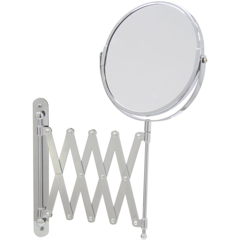 foto del prodotto 282802 specchio ingranditore 1x e 3x da parete, specchio cosmetico da parete cromato allungabile fino a 57 cm, diametro ca. 16 cm, argento axentia